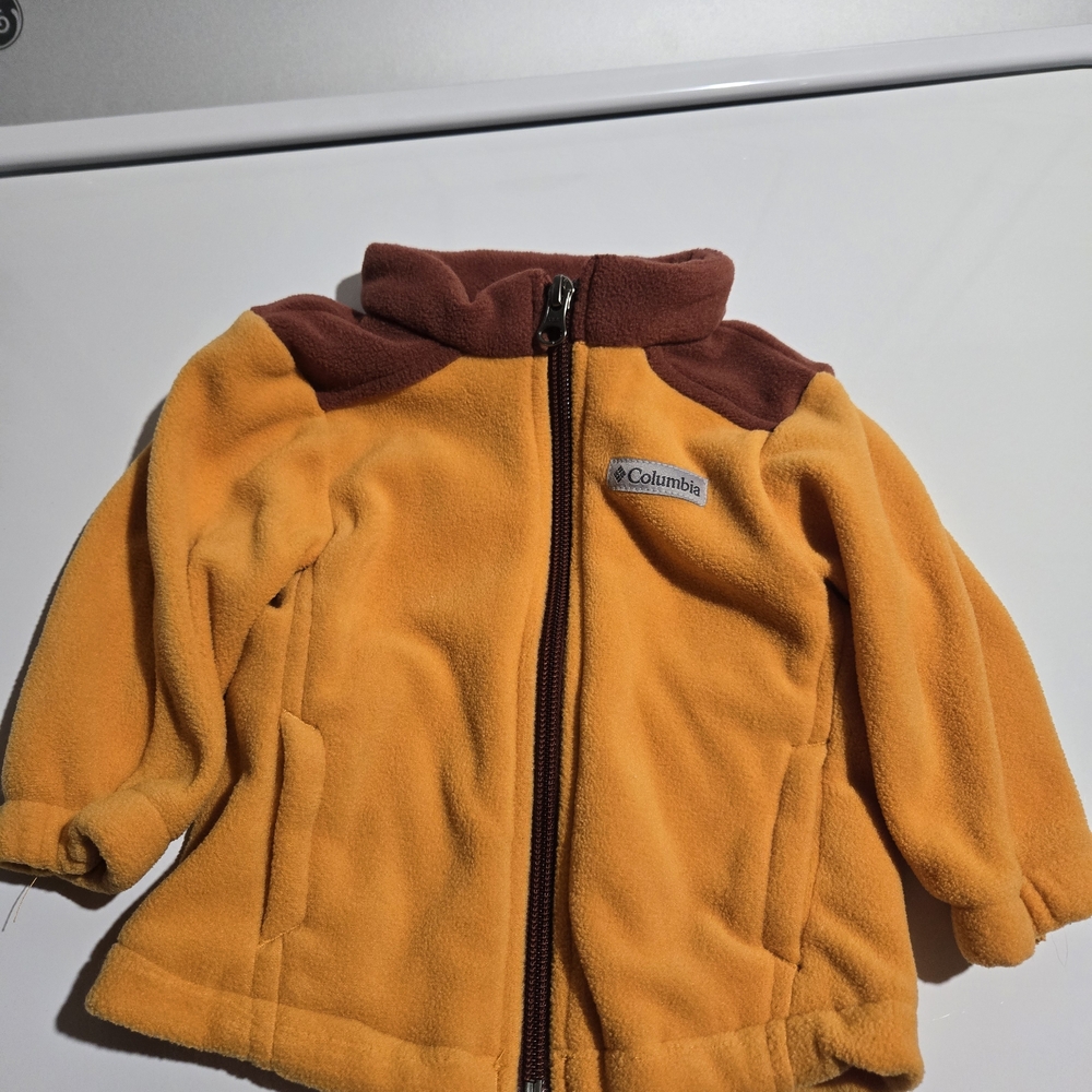 Columbia Vibrant Orange Fleece Jacket with Brown Accents
